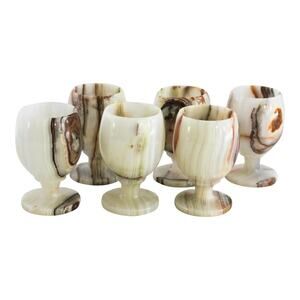 Vintage Mid Century Sake Set Barware White Onyx Glass Set in Case 6 Pieces